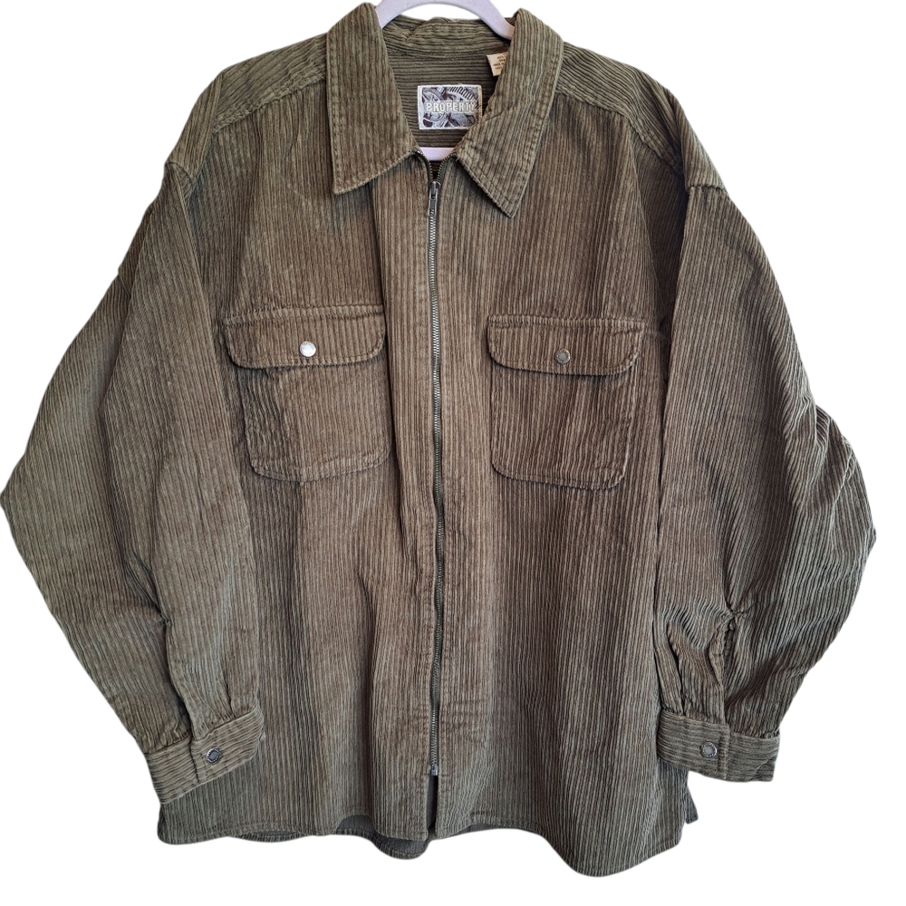 PROPERTY 90s Vintage Oversized Zip-up Olive Corduroy Jacket Size XL